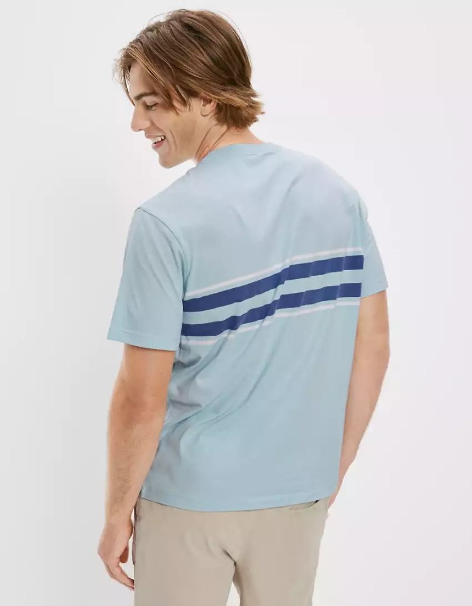 T Shirts American Eagle AE Super Soft Rayé Bleu Homme | VDI-90850187